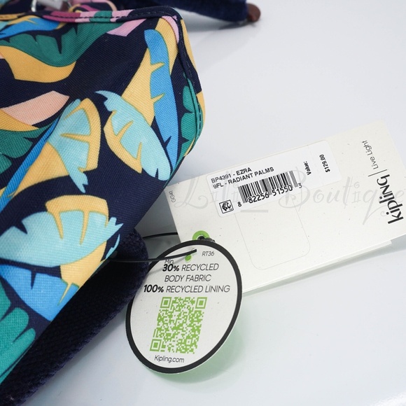 NWT Kipling BP4391 Ezra Travel Bag Backpack Polyester Radiant Palms Multi $129 main image 14
